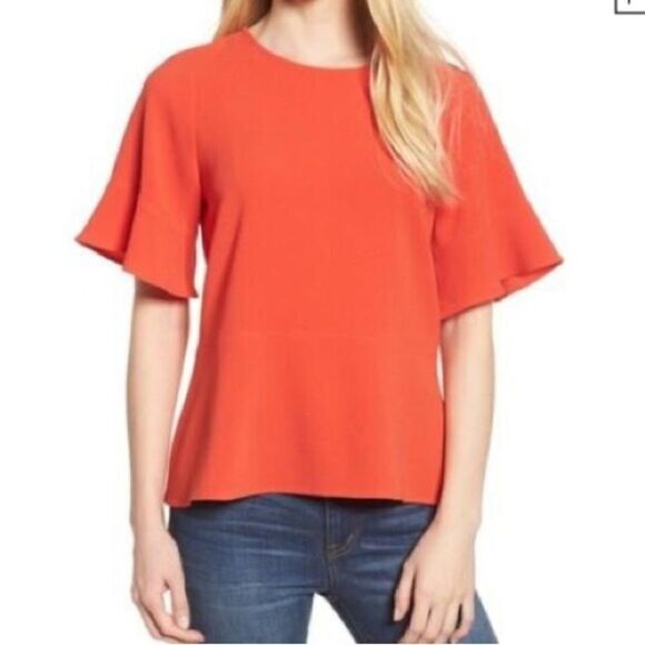 Madewell Flare Hem Top In Bright Poppy Size Small - Picture 1 of 8